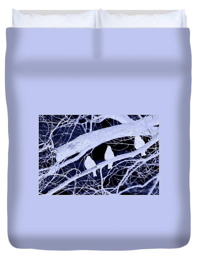 Infrared Duvet Cover featuring the photograph Three on a Limb by Lesa Fine