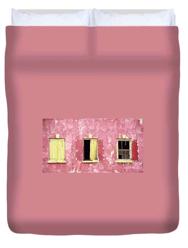 Architecture Duvet Cover featuring the photograph Three Windows by Oscar Gutierrez