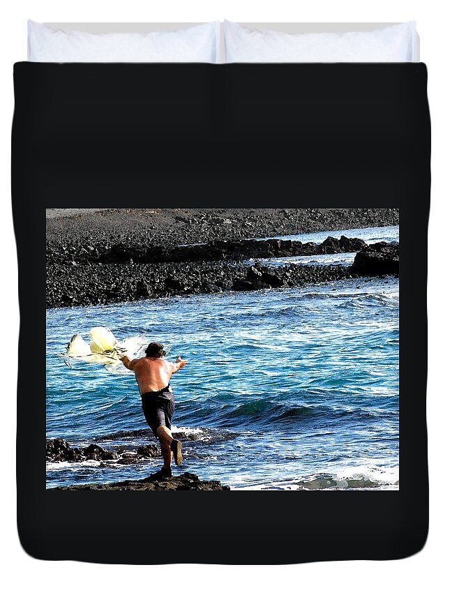 Made In America Duvet Cover featuring the photograph Upena kiloi-Thrownet fishing  by Lehua Pekelo-Stearns