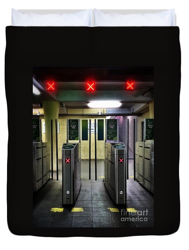 Stop Duvet Cover featuring the photograph Ticket Gates by Carlos Caetano