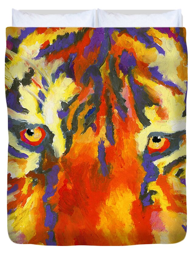 Tiger Duvet Cover featuring the painting Tiger Eyes by Stephen Anderson