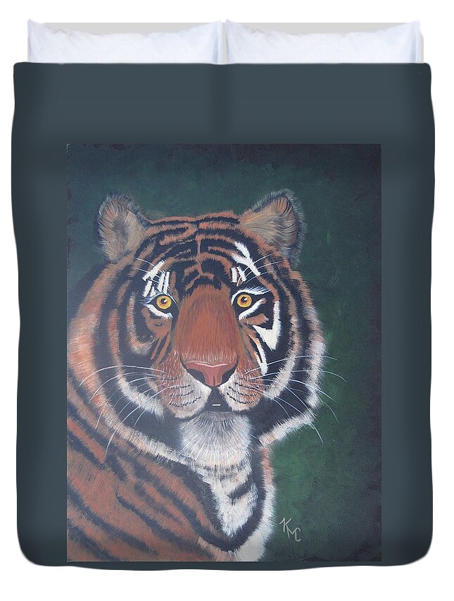 Pets Duvet Cover featuring the painting Tiger by Kathie Camara
