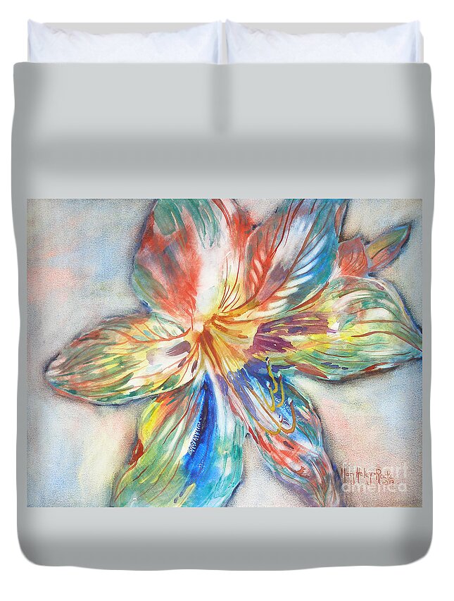 Flower Duvet Cover featuring the painting Tiger Lilly by Mary Haley-Rocks