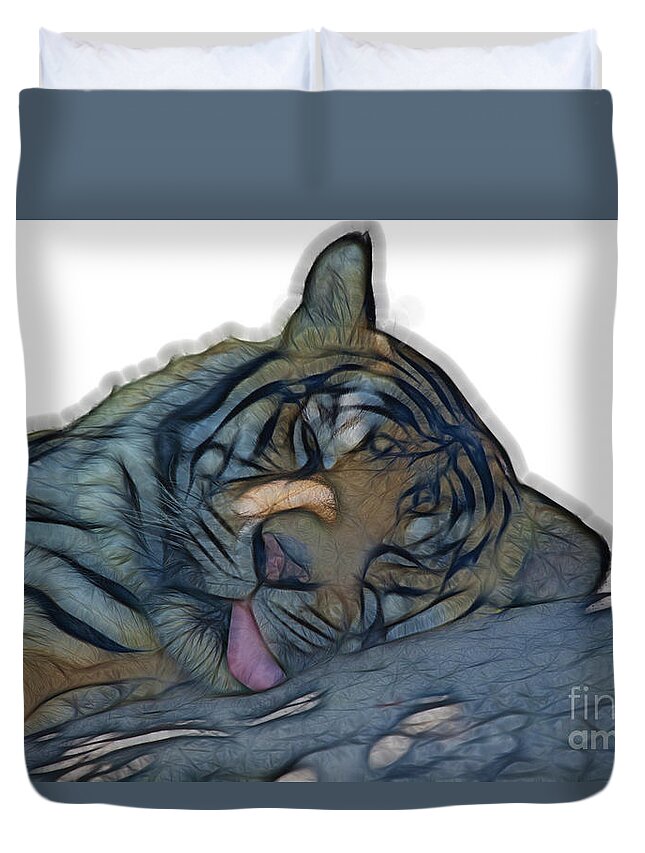 Tiger Duvet Cover featuring the photograph Tiger R and R V4 by Douglas Barnard