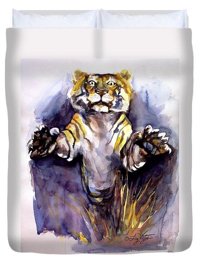 Liz Viztes Duvet Cover featuring the painting Tiger Tiger by Liz Viztes