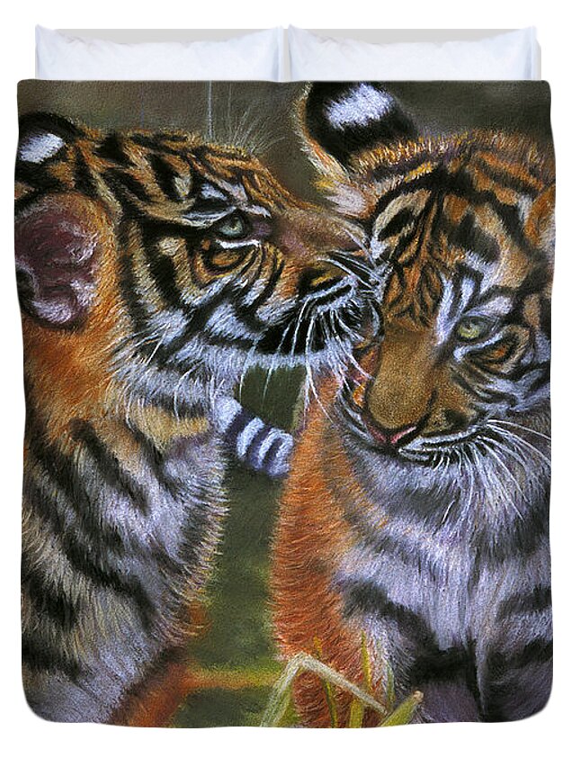 Tigers Duvet Cover featuring the painting Tigers In Love Large Art Print by William Cain