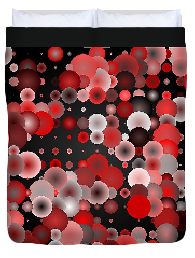 Abstract Digital Algorithm Red Circles Dots Balls Rithmart Room Wall Card Meeting Living Lobby Kitchen Studio Duvet Cover featuring the digital art Tiles.red.2.1 by Gareth Lewis