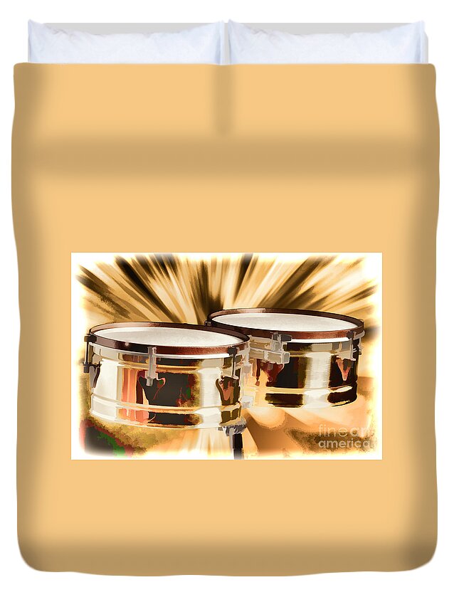 Timbale Duvet Cover featuring the painting Timbale drums for Latin Music Painting in Color 3326.02 by M K Miller