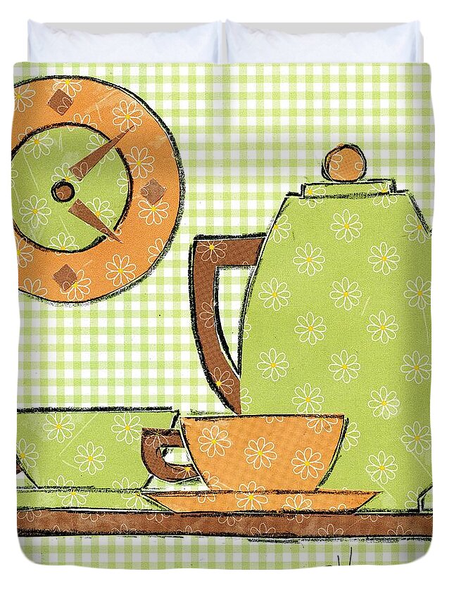Coffee Duvet Cover featuring the mixed media Time For Coffee by PJ Lewis