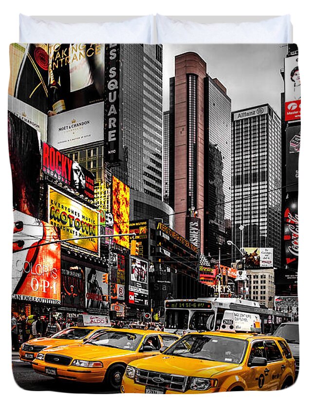 Times Square Duvet Cover featuring the photograph Times Square Taxis by Az Jackson