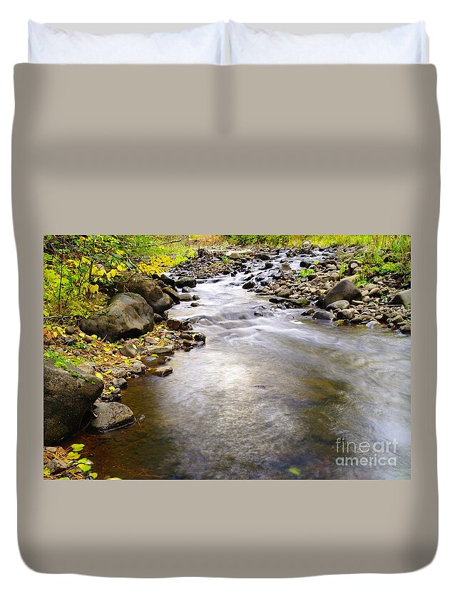 Water Duvet Cover featuring the photograph Tiny Rapids At The Bend by Jeff Swan