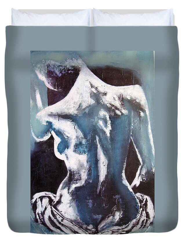 Nude Art Duvet Cover featuring the painting To be Shy by Sunel De Lange