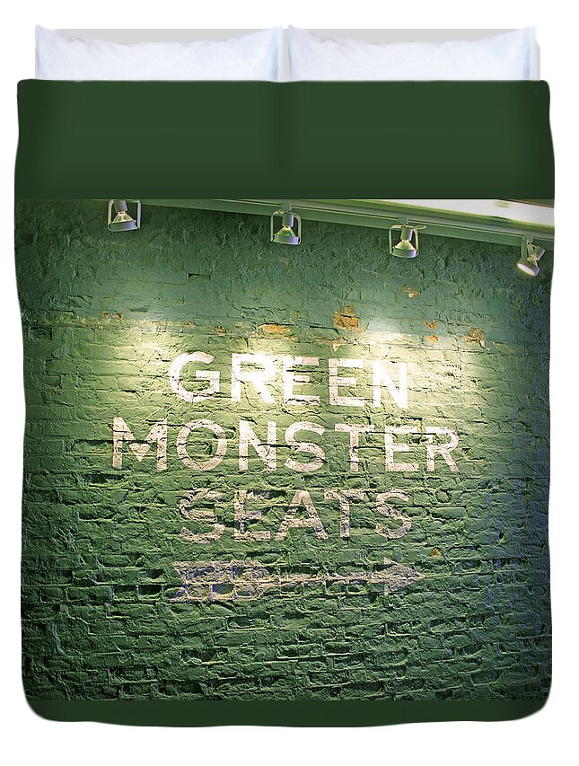 Sign Duvet Cover featuring the photograph To the Green Monster Seats by Barbara McDevitt