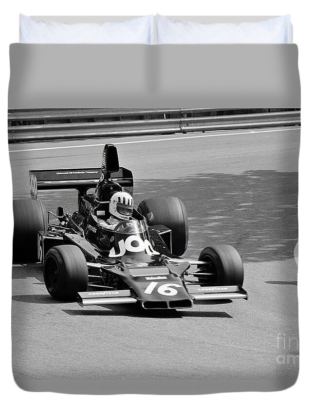 Formula 1 Duvet Cover featuring the photograph Tom Pryce. 1975 Spanish Grand Prix by Oleg Konin