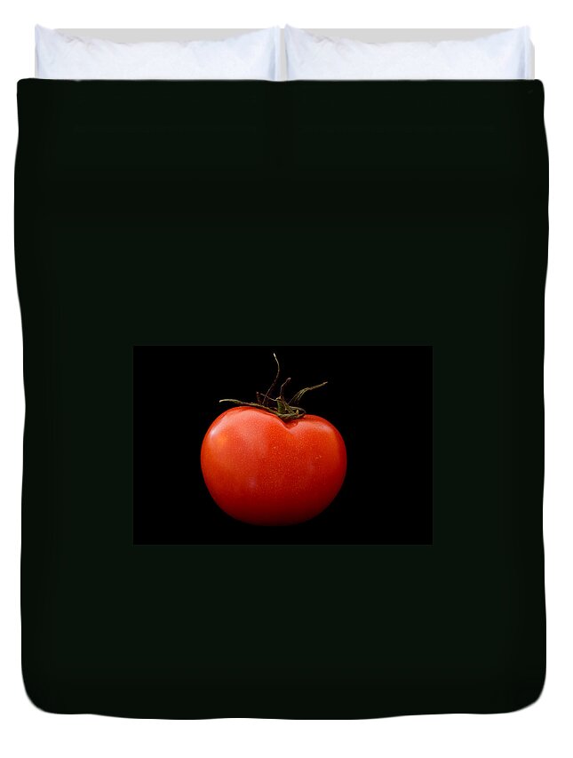 Tomato Duvet Cover featuring the photograph Tomato on Black by Jeremy Voisey