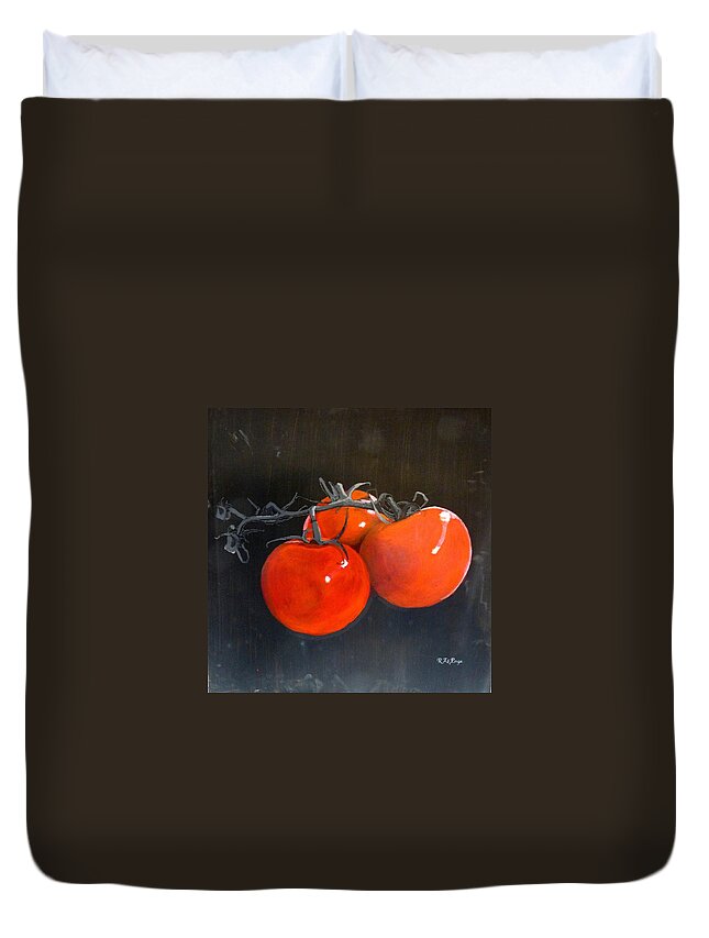 Tomatoes Duvet Cover featuring the painting Tomatoes by Richard Le Page