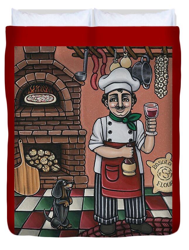Italy Duvet Cover featuring the painting Tommys Italian Kitchen by Victoria De Almeida