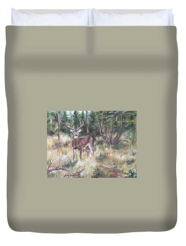 Deer Duvet Cover featuring the painting Too Tempting by Lori Brackett