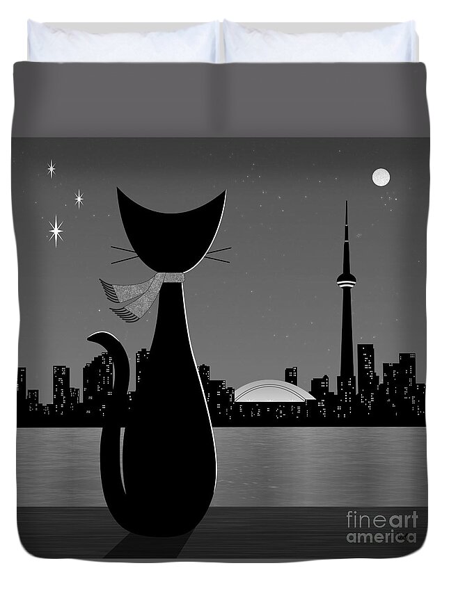 Mid-century Modern Duvet Cover featuring the digital art Toronto by Donna Mibus
