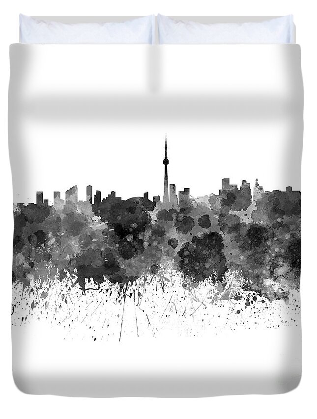 Toronto Skyline In Black Watercolor On White Background Duvet