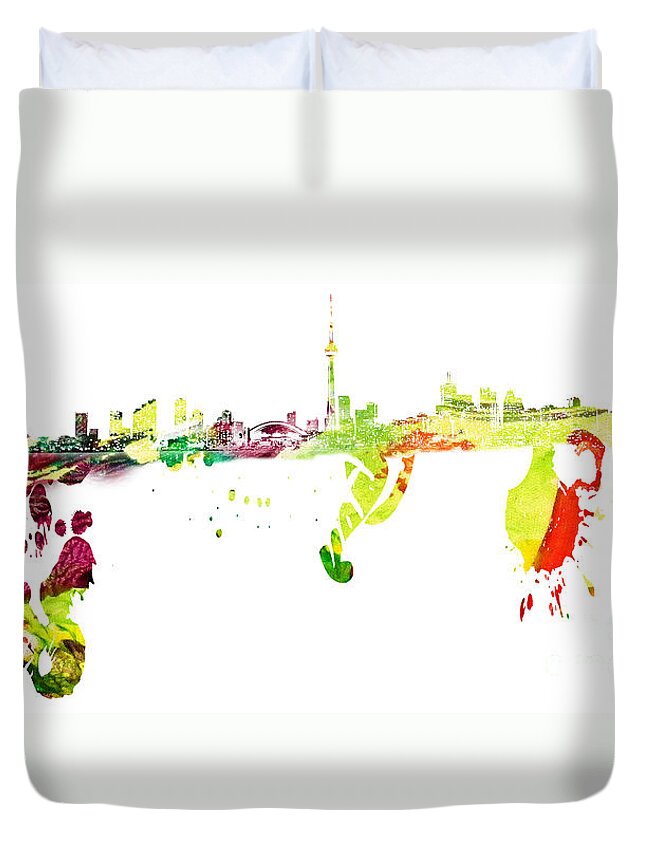 Toronto Duvet Cover featuring the painting Toronto Skyline by Doc Braham