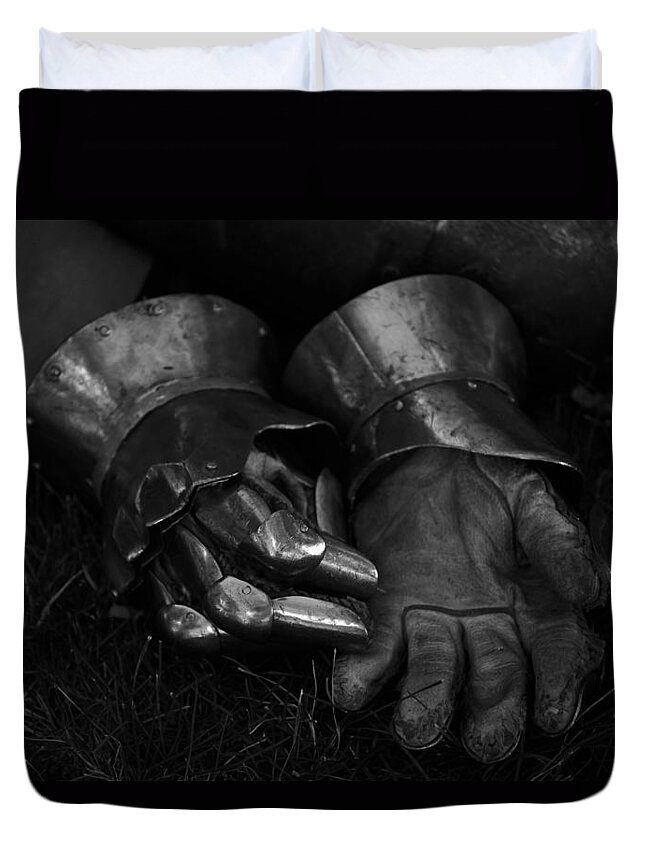 Knight Duvet Cover featuring the photograph Tossing the Gauntlet by Whispering Peaks Photography