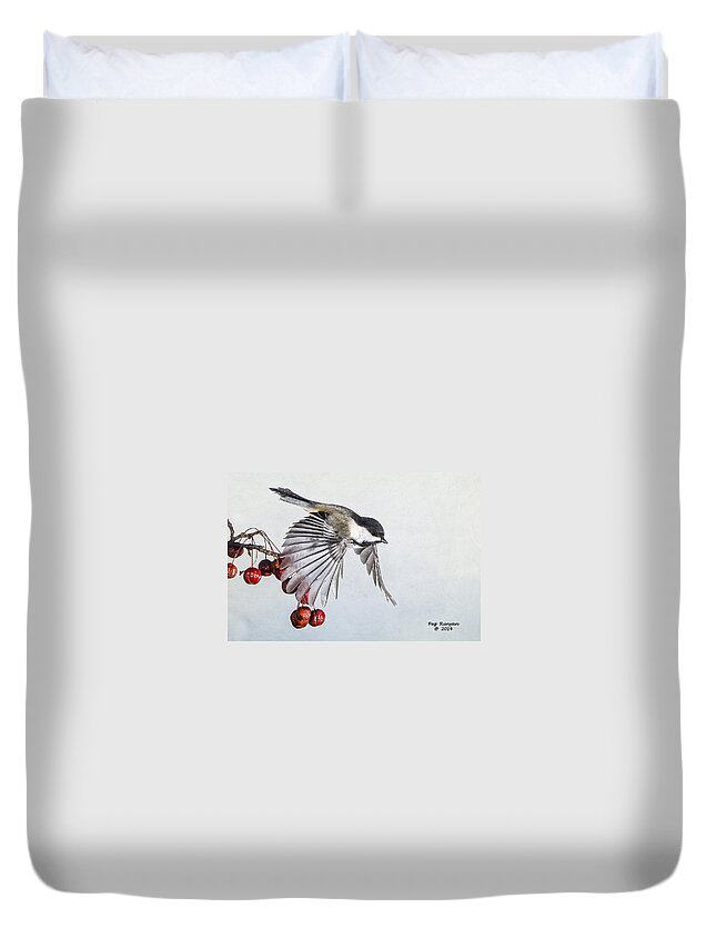 Black Capped Chickadee Duvet Cover featuring the photograph Touring the Crab Apple Tree by Peg Runyan
