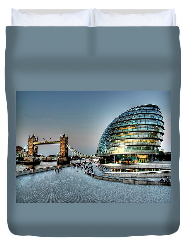 Gla Building Duvet Cover featuring the photograph Tower Bridge And City Hall by Photo Art By Mandy