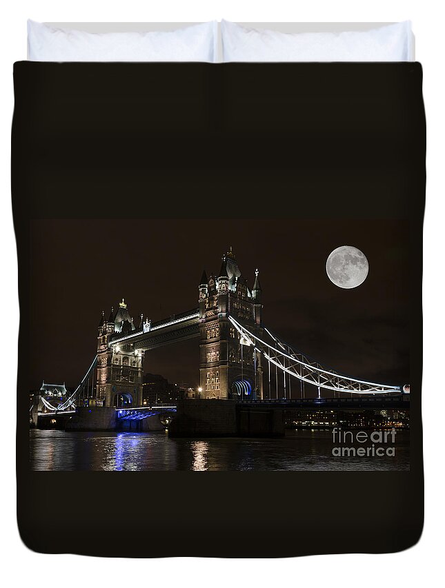 London Tower Bridge Duvet Cover featuring the photograph Tower Bridge moonlight by Steev Stamford