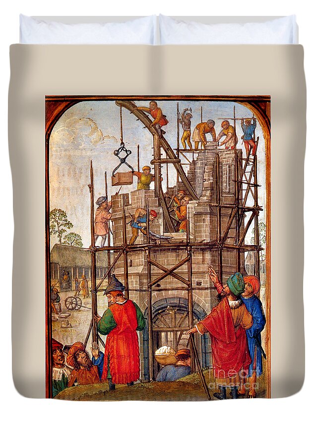 Architecture Duvet Cover featuring the photograph Tower Of Babel, Flemish Book Of Hours by Photo Researchers