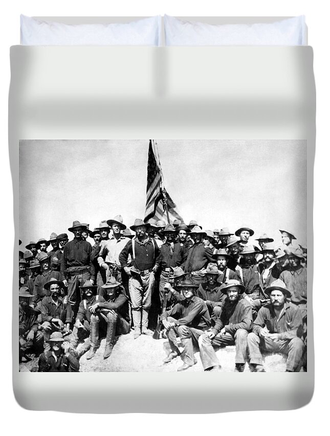 Teddy Roosevelt Duvet Cover featuring the photograph Teddy Roosevelt and The Rough Riders by War Is Hell Store