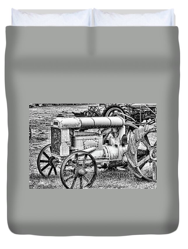 Black And White Duvet Cover featuring the photograph Tractor by Ron Roberts