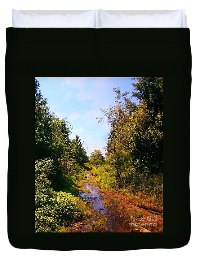 Landscape Photography Of Forest And River Bank Duvet Cover featuring the photograph Trail of Hope by Patricia Awapara