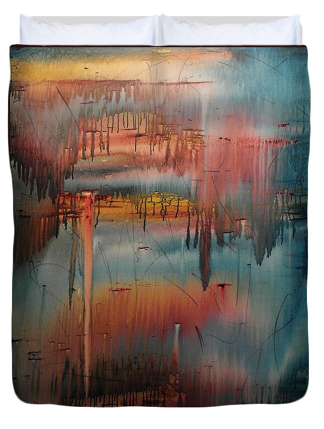 Color Abstract Duvet Cover featuring the painting Trail Of Tears by Wayne Cantrell