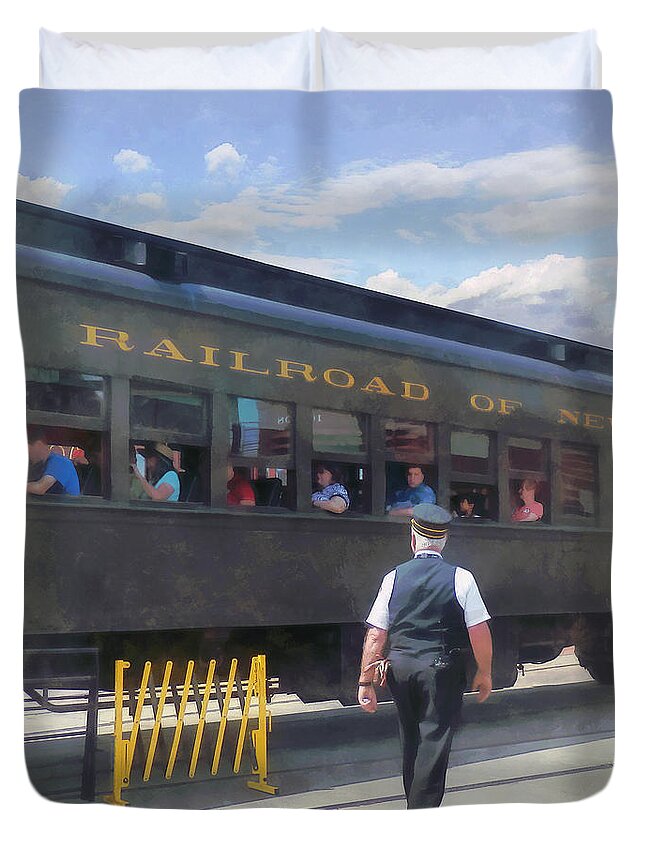 Train Duvet Cover featuring the photograph Trains - All Aboard by Susan Savad