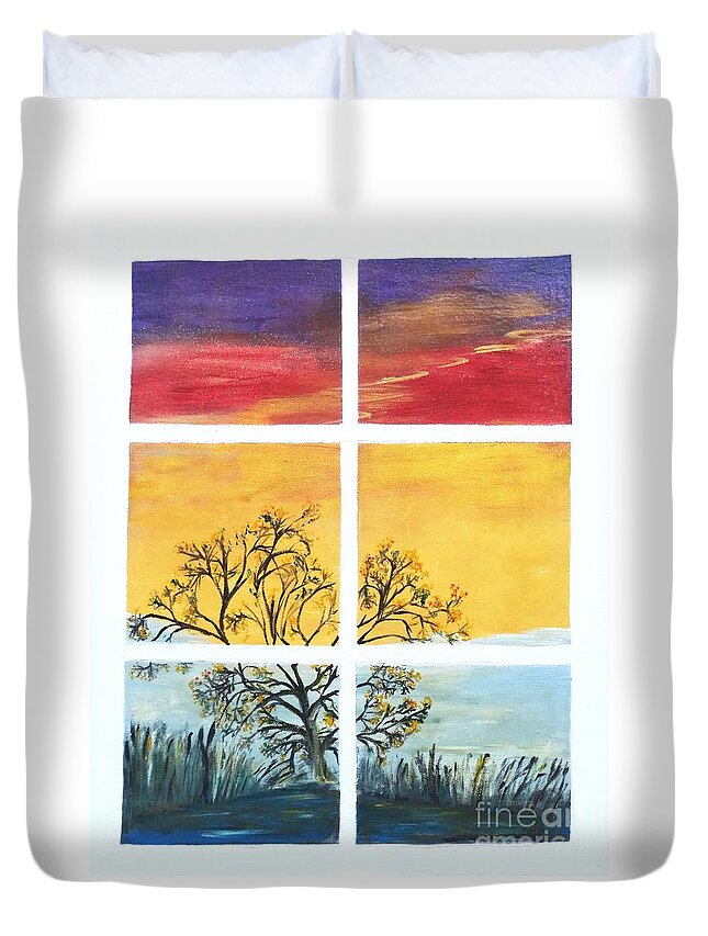 Sunset Sky Duvet Cover featuring the painting Tranquil View by Karen Jane Jones