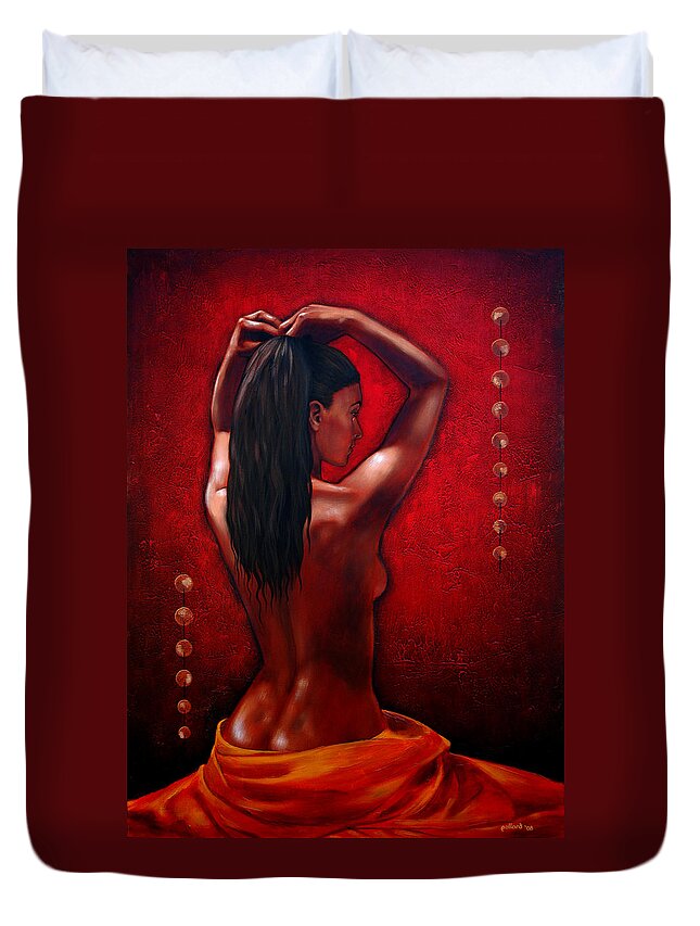 Red Duvet Cover featuring the painting Tranquility by Glenn Pollard