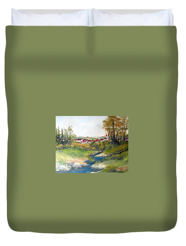 Winter Duvet Cover featuring the painting Transylvanian Village View by Dorothy Maier