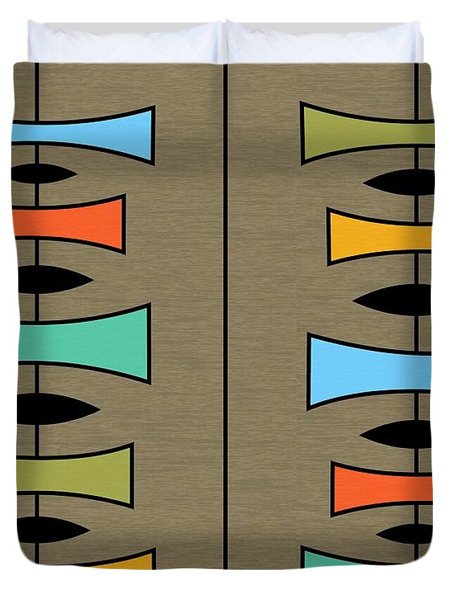 Mid-century Modern Duvet Cover featuring the digital art Trapezoids 3 on Brown by Donna Mibus