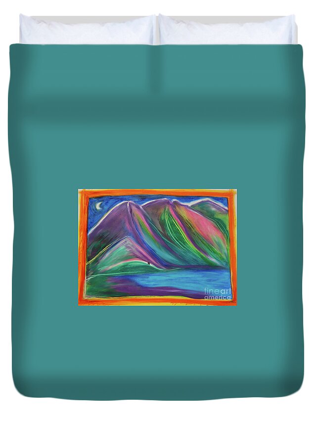 Landscape Duvet Cover featuring the painting Travelers Mountains by jrr by First Star Art