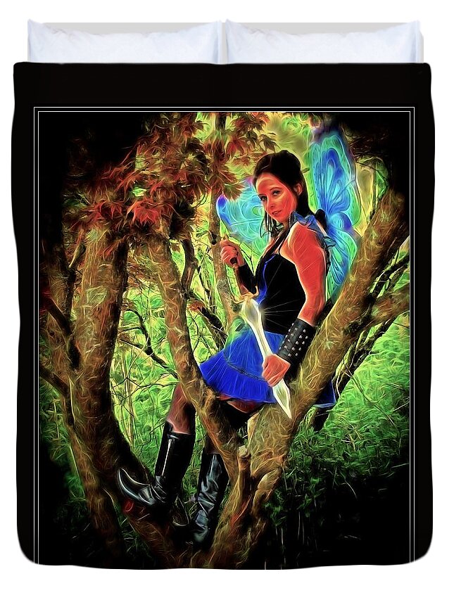 Fairy Duvet Cover featuring the painting Tree Fairy by Jon Volden