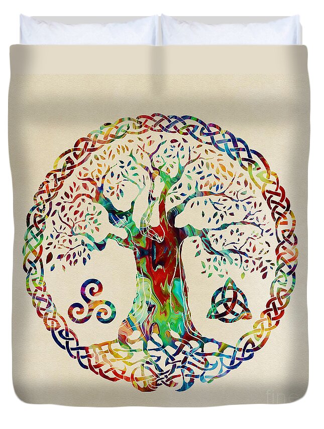 Tree Of Life Duvet Cover featuring the mixed media Tree Of Life by Olga Hamilton