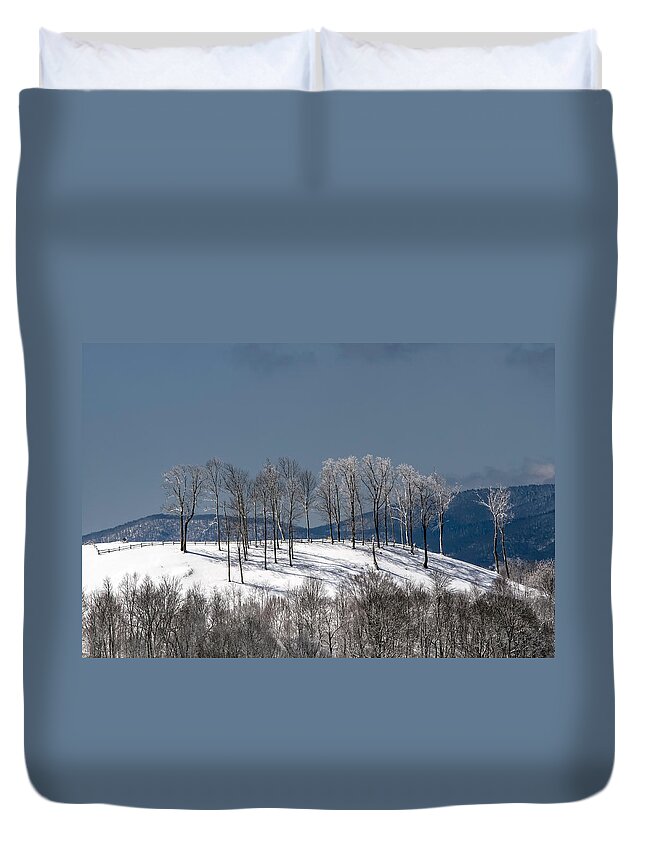 Snow Duvet Cover featuring the photograph Tree Topper Hill by John Haldane