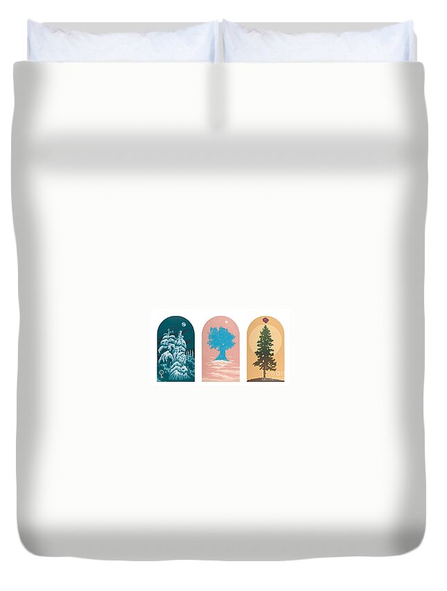 Trees Duvet Cover featuring the painting Tree Triptych for Rivera Funeral Home 220 by William Hart McNichols