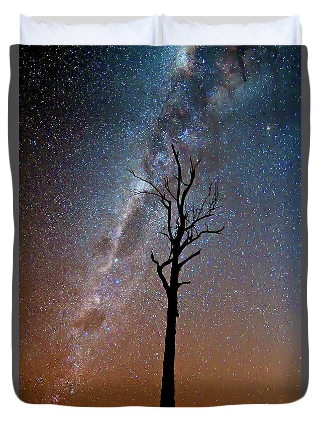 Tranquility Duvet Cover featuring the photograph Tree Under Stars And The Milky Way by K.muller
