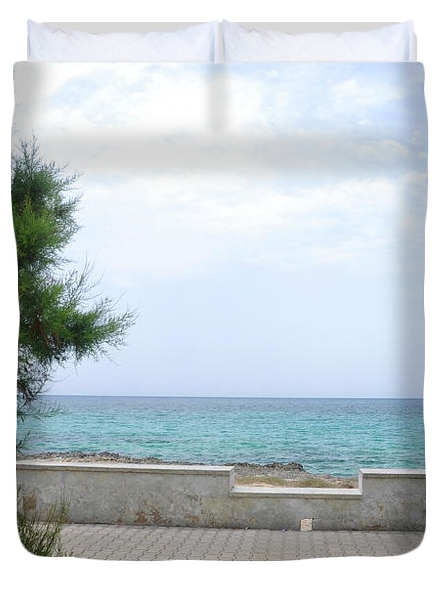 Tranquility Duvet Cover featuring the photograph Trees At Ionian Sea by Stefano Salvetti
