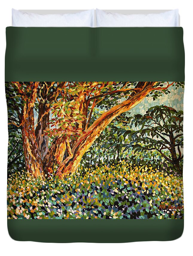 Bonnie Follett Duvet Cover featuring the painting Trees at Sunset in Lafayette Park by Bonnie Follett
