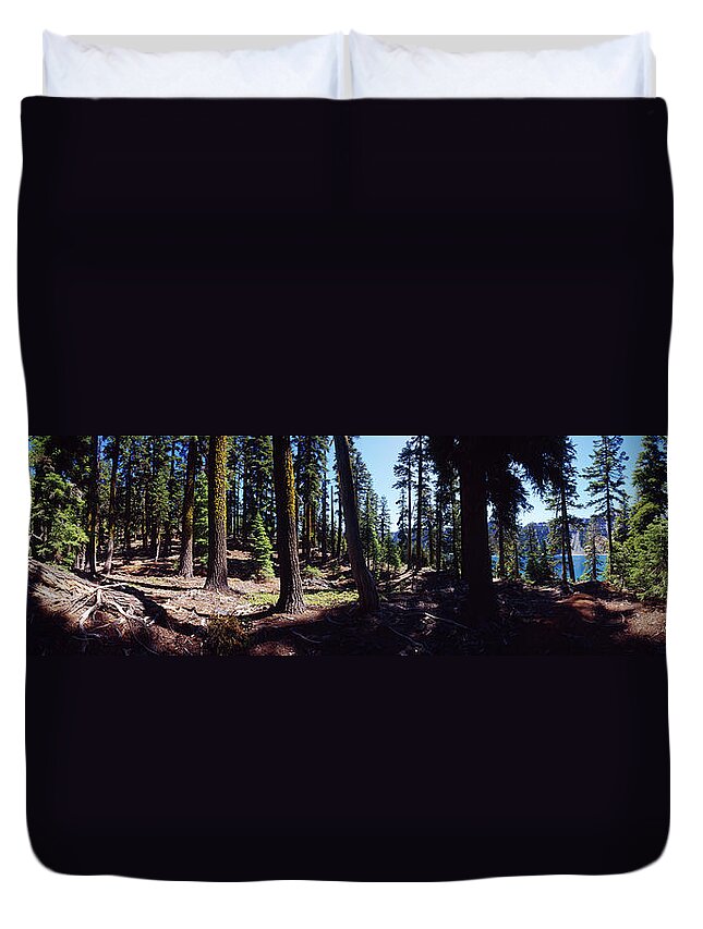 Photography Duvet Cover featuring the photograph Trees In A Forest, Wizard Island by Panoramic Images