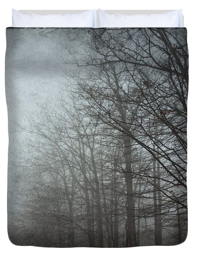 Trees Duvet Cover featuring the photograph Trees in the Fog by Debra Fedchin