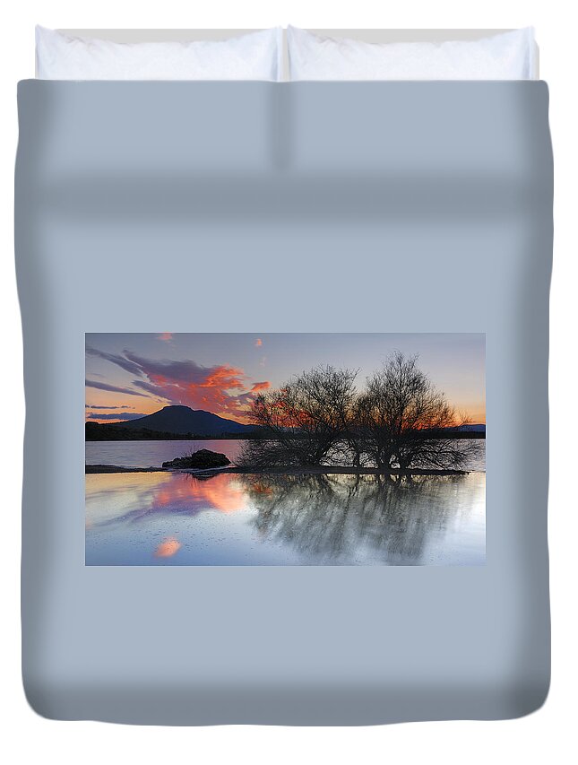  Duvet Cover featuring the photograph Trees in the water at the red sunset by Guido Montanes Castillo